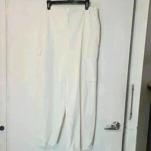 CALIA Women's Satin Cargo Wide Leg Pants Ivory Sz L